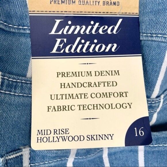 Seven7 Mid Rise Hollywood Skinny Cropped Pin-Striped Tie Waist Jeans NWT - Picture 5 of 7